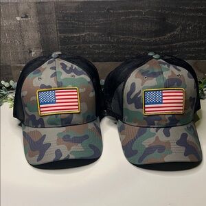 10 Camouflage Trucker Hats with American Flag Patch